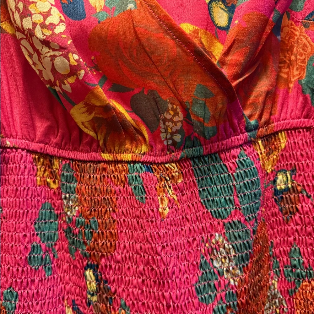 Vibrant Pink Floral Smocked Mini Dress - Picture 5 of 5
